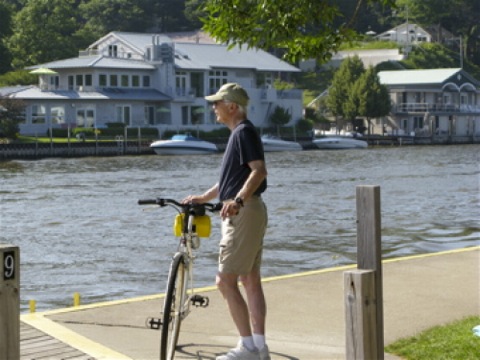 a gentleman biker on the riverfront in Saugatuck, Michigan