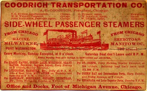 Flyer of the Goodrich Transportation Co listing Side-wheel Passenger Steamer schedule