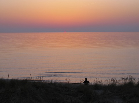 Sunset over Lake Michigan in the spring in southwest Michigan