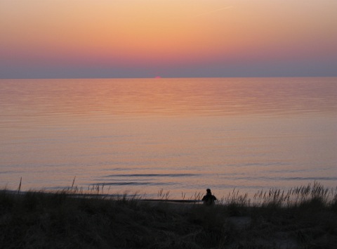 Sunset over Lake Michigan in the spring in southwest Michigan