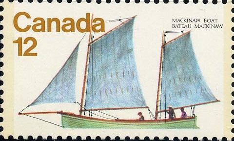Canadian 12 cent stamp depicting a Mackinaw Boat