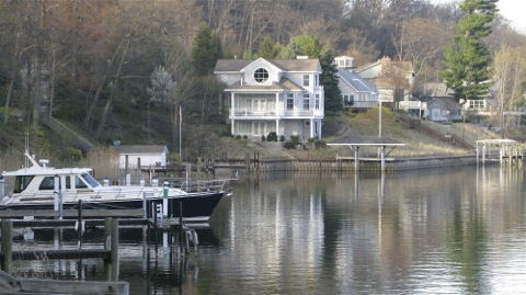 Along the Kalamazoo River channel in Saugatuck, Michigan