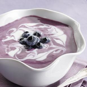 Blueberry soup with blueberries floating in the center