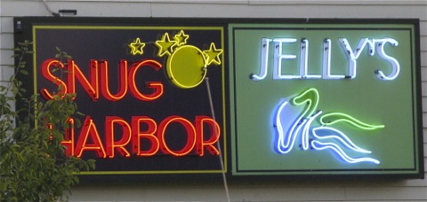 Neon sign - Snug Harbor and Jelly's in Grand Haven, Michigan