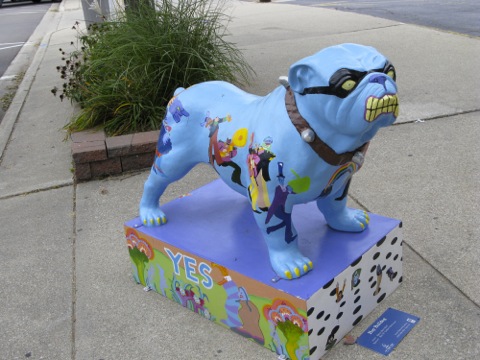 Blue bulldog sculpture in St. Joseph, Michigan