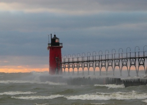 Lighthouse and waves - South Haven Michigan