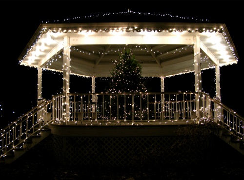christmas lights on the gazebo at night - Saugatuck Michigan