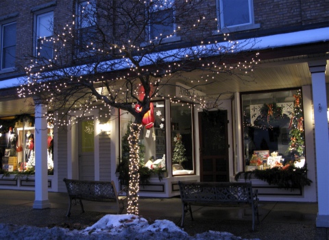 Xmas decorations along Butler Street in Saugatuck, MI