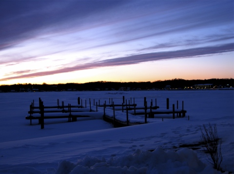 Dramatic sunset over the Kalamazoo River in Saugatuck, MI