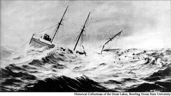 artists rendering of the lake steamer chicora sinking in a gale
