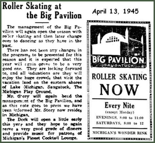 1945 ad for roller skating at the pavilion - Saugatuck, Michigan