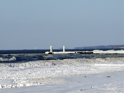 Kalamazoo River channel markers in winter