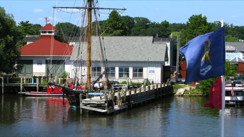 View of the pier at the Michigan Maritime Museum in South Haven, Michigan