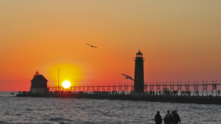 Lighthouses at sunset - Grand Haven, Michigan