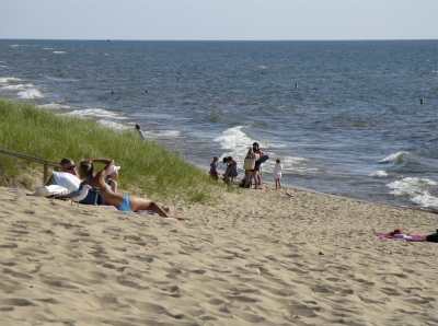 Beach grass and bathers at Oval Beach - Saugatuck, Michigan