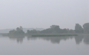 a misty day over Wade's Bayou in Douglas, Michigan