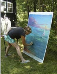 Suzi Lattner Zwissler painting outside Lattner Studio - South Haven, Michigan
